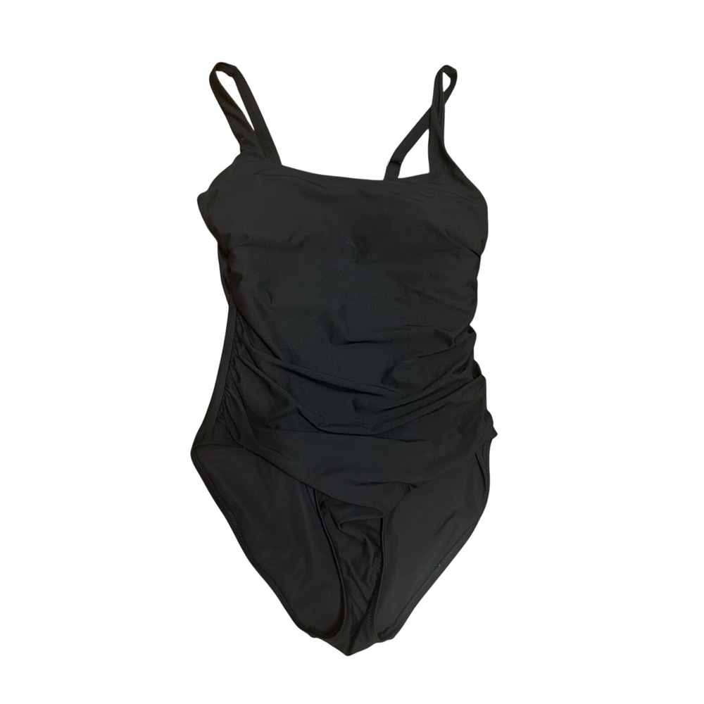 Athleta Aqualuxe Wide Strap Square One Piece Black SIZE M P ruched removable pad
